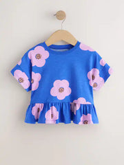 Blue Lilac Flower Short Sleeve Peplum T-Shirt (3mths-7yrs)
