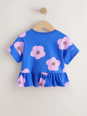 Blue Lilac Flower Short Sleeve Peplum T-Shirt (3mths-7yrs)