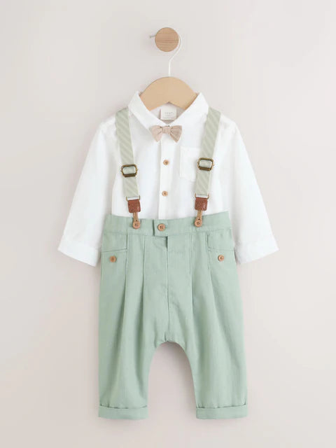 Sage Green Baby Shirt Trousers and Braces Set 3 Piece (0mths-2yrs)
