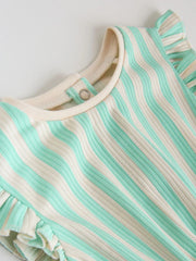 Multi Pastel Stripe Frill Shoulder Baby Rompers 4 Pack