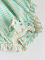 Multi Pastel Stripe Frill Shoulder Baby Rompers 4 Pack