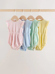 Multi Pastel Stripe Frill Shoulder Baby Rompers 4 Pack