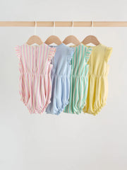 Multi Pastel Stripe Frill Shoulder Baby Rompers 4 Pack