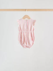 Multi Pastel Stripe Frill Shoulder Baby Rompers 4 Pack