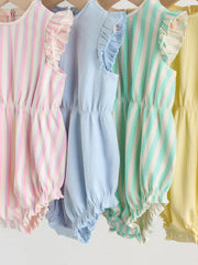 Multi Pastel Stripe Frill Shoulder Baby Rompers 4 Pack
