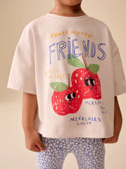 NEXT - Ecru White Apple Character Short Sleeve Top and Leggings Set (3mths-7yrs)