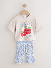 NEXT - Ecru White Apple Character Short Sleeve Top and Leggings Set (3mths-7yrs)