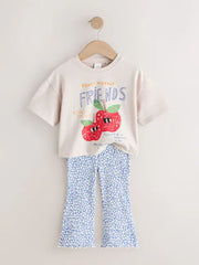 NEXT - Ecru White Apple Character Short Sleeve Top and Leggings Set (3mths-7yrs)