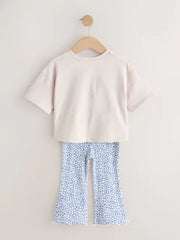 NEXT - Ecru White Apple Character Short Sleeve Top and Leggings Set (3mths-7yrs)