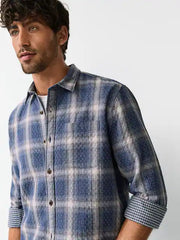 Blue Check Double Cloth Long Sleeve Shirt