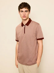 Burgundy Geo Pattern Quarter Zip Polo Shirt