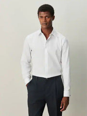 White Regular Fit Cotton Trimmed Textured Smart Shirt