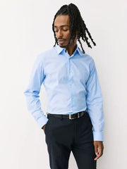 Light Blue Stripe Slim Fit Cotton Stretch Long Sleeve Formal Shirt