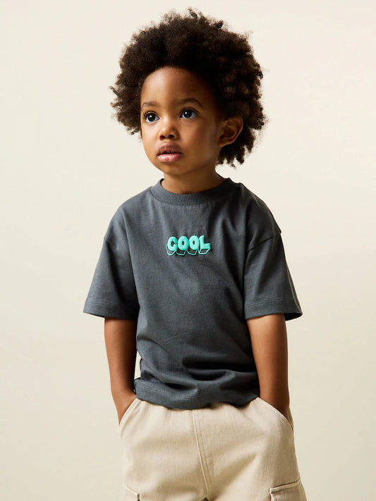 Charcoal Grey Cool Slogan Short Sleeve Small Graphic T-Shirt (3mths-8yrs)