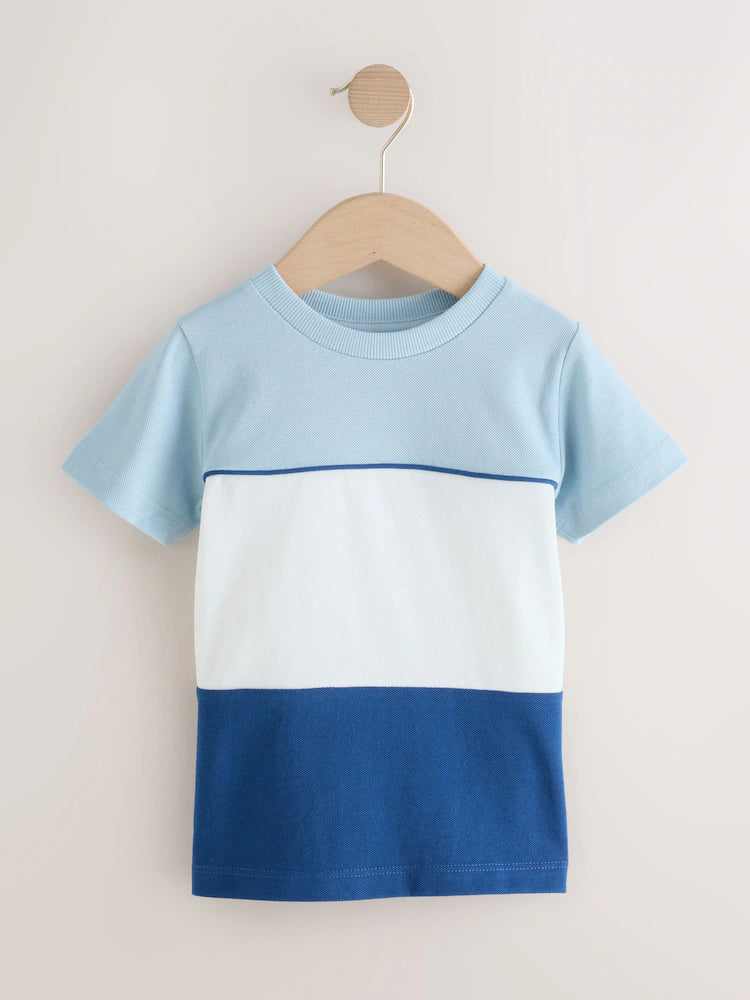 NEXT - Blue/White/Navy Short Sleeve Colour block T-Shirt (3mths-7yrs)