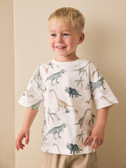 NEXT - White Watercolour Dinosaurs Short Sleeve All-Over Print T-Shirt (3 Month-7 Years)