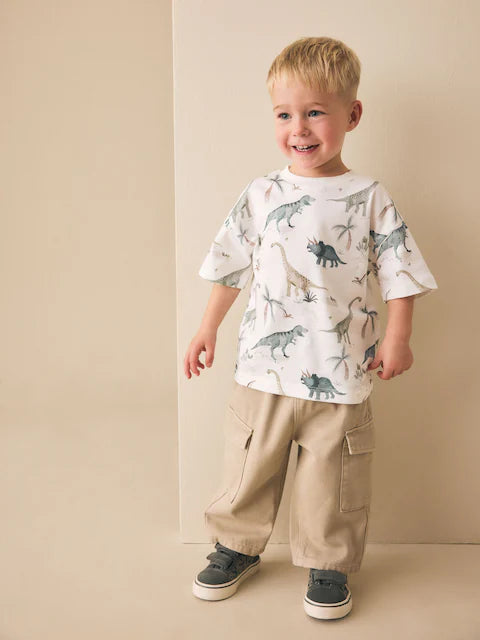 NEXT - White Watercolour Dinosaurs Short Sleeve All-Over Print T-Shirt (3 Month-7 Years)