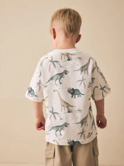 NEXT - White Watercolour Dinosaurs Short Sleeve All-Over Print T-Shirt (3 Month-7 Years)