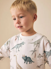 NEXT - White Watercolour Dinosaurs Short Sleeve All-Over Print T-Shirt (3 Month-7 Years)
