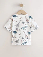 NEXT - White Watercolour Dinosaurs Short Sleeve All-Over Print T-Shirt (3 Month-7 Years)