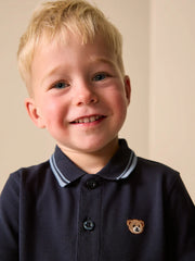 Navy Blue Bear Embroidery Short Sleeve Polo Shirt (3mths-7yrs)