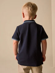 Navy Blue Bear Embroidery Short Sleeve Polo Shirt (3mths-7yrs)