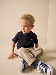 Navy Blue Bear Embroidery Short Sleeve Polo Shirt (3mths-7yrs)