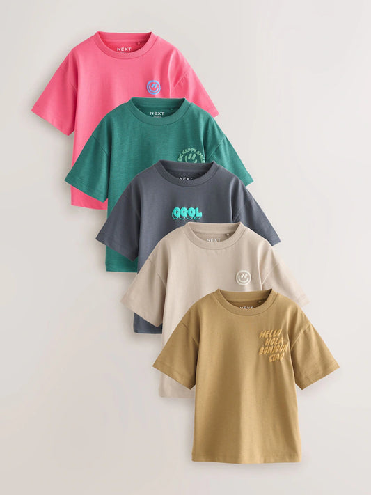 Green/Charocal/Stone/Pink/Brown Small Short Sleeve Graphic T-Shirts 5 Pack