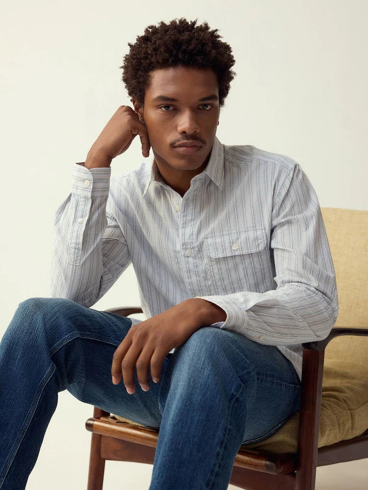 Blue Stripe Seersucker Long Sleeve Shirt