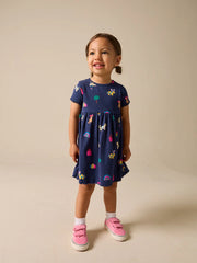 Navy Pets Short Sleeve Ribbed Dress (3mths-7yrs)