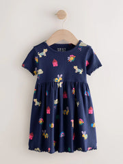 Navy Pets Short Sleeve Ribbed Dress (3mths-7yrs)