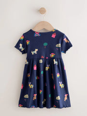 Navy Pets Short Sleeve Ribbed Dress (3mths-7yrs)