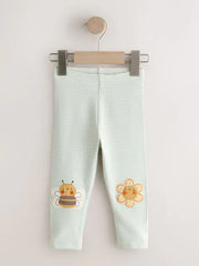 Green/Ecru Stripe Bee Embellished Leggings