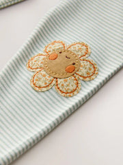 Green/Ecru Stripe Bee Embellished Leggings