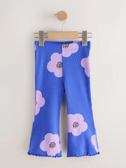 NEXT - Blue Flower Rib Flare Leggings (3mths-7yrs)
