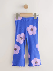 NEXT - Blue Flower Rib Flare Leggings (3mths-7yrs)