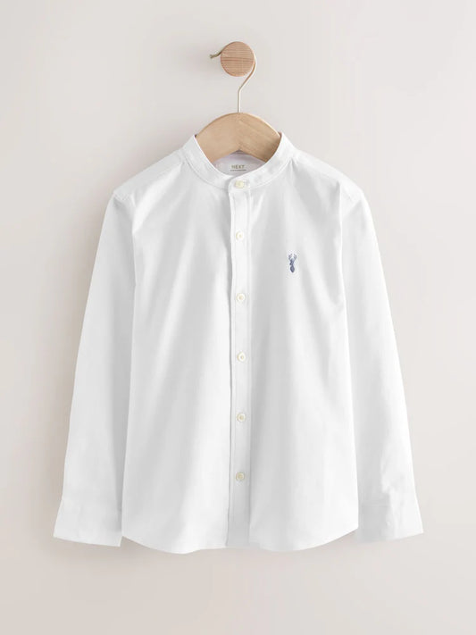 White Long Sleeve Grandad Collar Oxford Shirt (3-16yrs)
