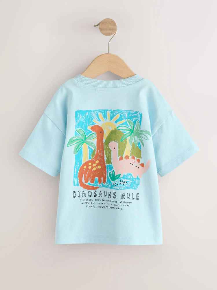 Blue Dinosaur Short Sleeve Back Print T-Shirt (3mths-7yrs)