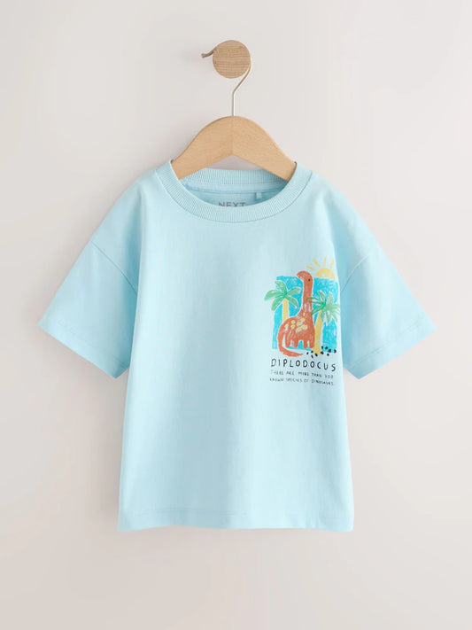 Blue Dinosaur Short Sleeve Back Print T-Shirt (3mths-7yrs)