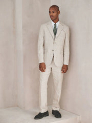 Neutral Regular Fit Check Cotton Linen Blend Suit Trousers