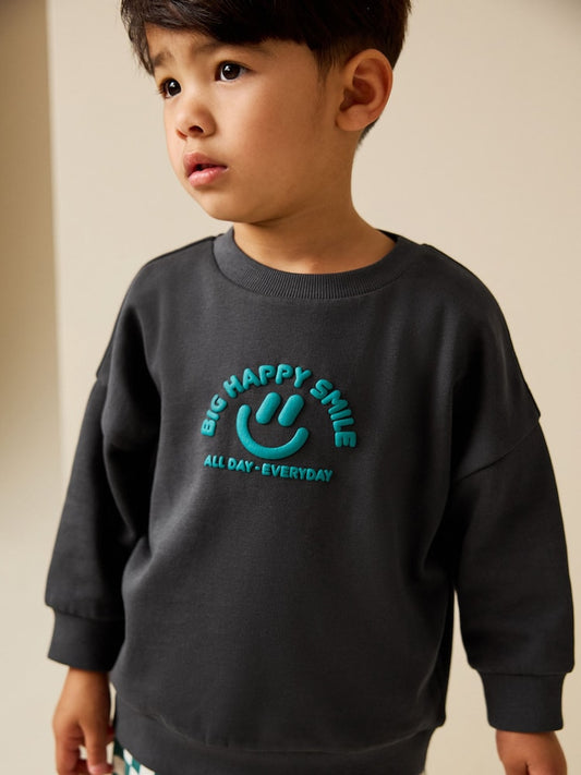 Dark Grey Printed Crew Neck Sweat Top (3mths-7yrs)