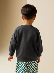 Dark Grey Printed Crew Neck Sweat Top (3mths-7yrs)