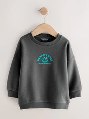 Dark Grey Printed Crew Neck Sweat Top (3mths-7yrs)
