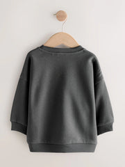 Dark Grey Printed Crew Neck Sweat Top (3mths-7yrs)