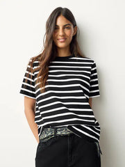 Black/White Stripe Heavyweight Short Sleeve Crew Neck T-Shirt