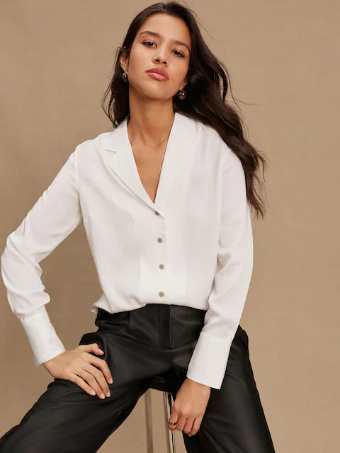 White Soft Revere Collar Long Sleeve Shirt