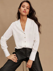 White Soft Revere Collar Long Sleeve Shirt