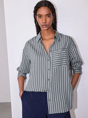 Slate Grey/White Jacquard Stripe Oversized Long Sleeve Shirt