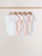 Pink Short Sleeve Baby Bodysuits 5 Pack