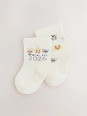 White Born In 2026 Baby Socks 1 Pack (0-12mths)